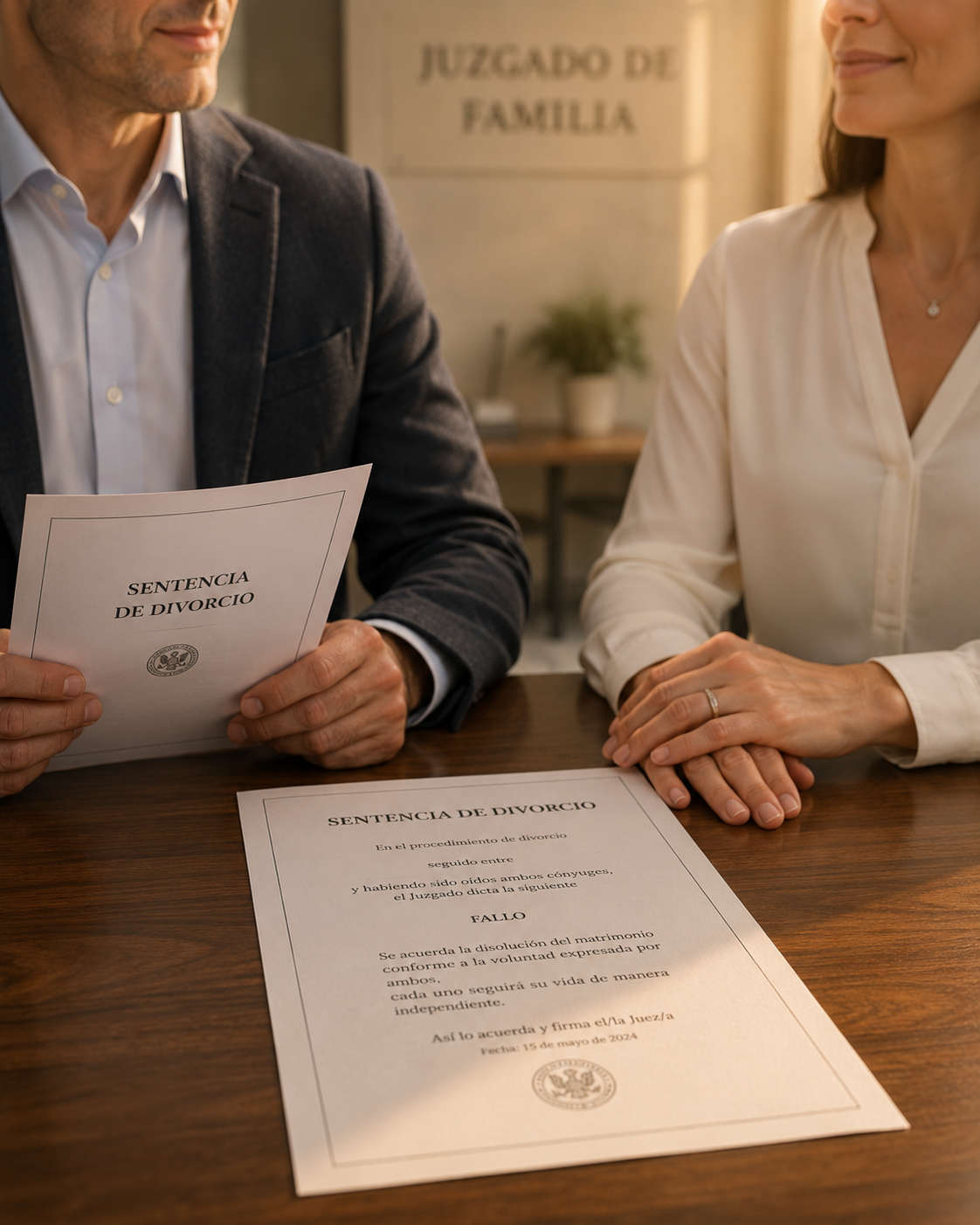 Sentencia de divorcio dictada por el Juzgado de Familia sobre la mesa, capítulo cerrado